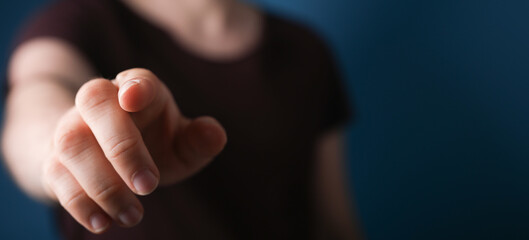 touching finger press young man