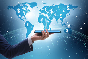 Global money transfer and exchange concept with businessman