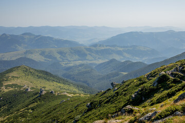 Naklejka premium Morning sunny day is in mountain landscape. Carpathian, Ukraine, Europe. Beauty world. Large resolution