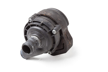 Heating system valve made of black plastic on a white