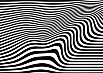 Black and white striped vector pattern of wavy lines. Modern vector background