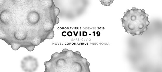 Coronavirus disease 2019 COVID-19, Wuhan Novel coronavirus pneumonia, SARS-CoV-2 virus infection cell 3d shape for epidemic danger China pathogen respiratory influenza, pandemic placards, EPS10 vector