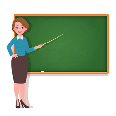 Female teacher at blackboard. Vector illustration