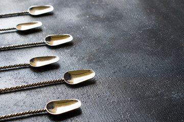 Silverware, silver vintage spoon background, spoon set