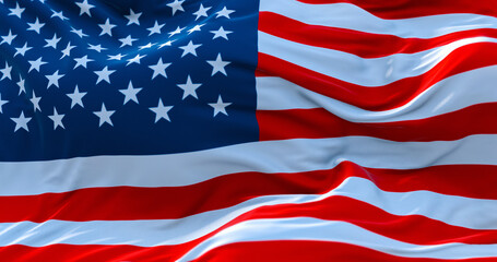USA flag. Realistic flag of USA on the wavy surface of fabric. 3D Rendering
