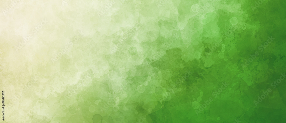 Wall mural green watercolor background with white hazy sky with gradient painted texture and grunge in abstract