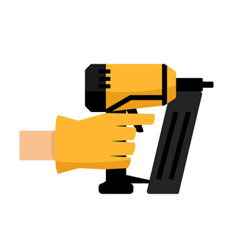 Hand with nail gun icon. Clipart image isolated on white background.