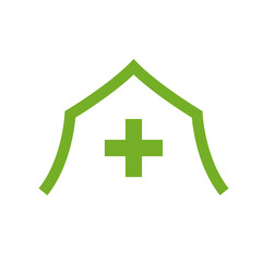 Fototapeta premium Medical camp green line icon. Clipart image isolated on white background.