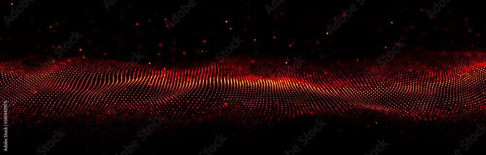 Fototapete abstract fire background with a dynamic wave. wave of particles. futuristic technology. fire flying 