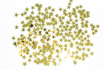 Christmas background with gold star confetti. Holiday background for New Year