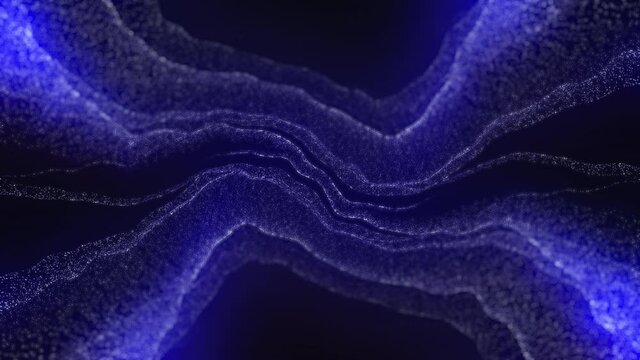Looping blue lighting waves in the black environment.