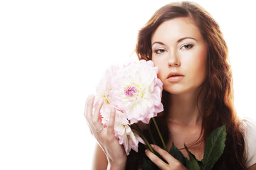 Fototapeta premium woman with big pink flowers