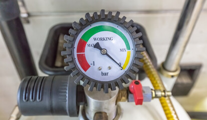 Pressure gauge Meter installed, Measuring Tool equipment close up