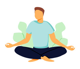 Vector illustration, concept of meditation, health benefits for body, mind and emotions, thought process, 