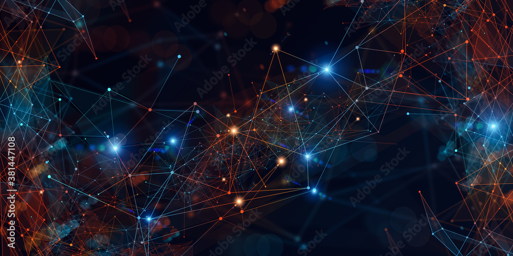 Poster Abstract Technological Background With Colorful Lines And Dots Connceted In Polygonal Style