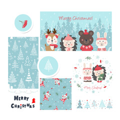 A set of icons,postcards,stickers with a Christmas theme.Vector illustration of a flat design.