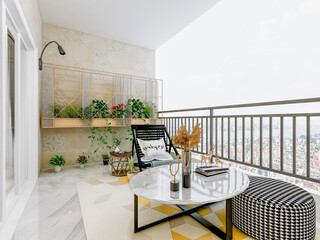 Modern city high-rise residential open garden balcony design, comfortable and comfortable