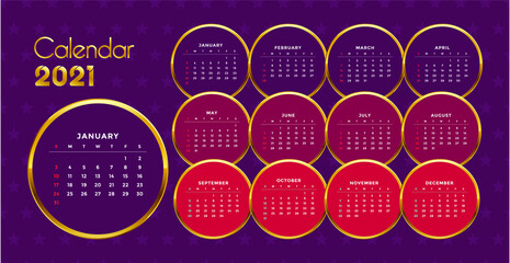 Desk calendar template 2021. Colourful printable Premium free Vector. Corporate and business calendar.