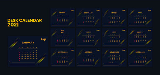 Calendar template for 2021. Blackish printable Premium free Vector.Corporate and business calendar.