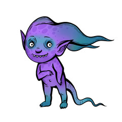 Cartoon cute and ugly character. Violet  pretty mascot.