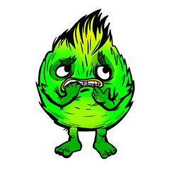 Funny green monster. Ugly mascot