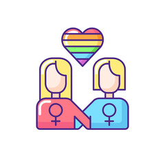 Lesbian relationship RGB color icon. Bisexual mind thoughts. Women love idea. Lesbian parade. Pride rainbow flag. Isolated vector illustration