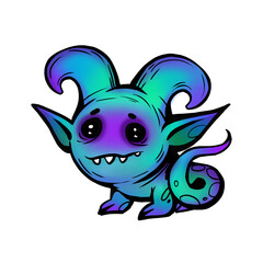Cute blue monster. Funny mascot.