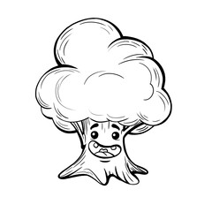 Ilustration of cartoon tree in line.