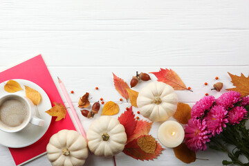 Beautiful autumn background with fallen leaves with place for text top view.
