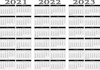 Calendario años 2021, 2022, 2023