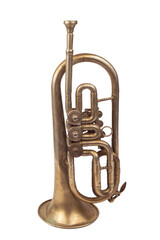 Fototapeta na wymiar Vintage golden trumpet isolated on a white background