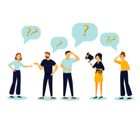 Vector illustration of communication of people in search of solutions to problems, use in web-projects and applications, 