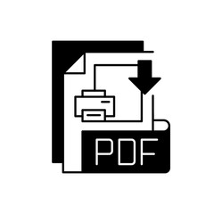 PDF file black linear icon. Portable document format. Text formatting and images, multimedia elements. File extension. Graphics. Outline symbol on white space. Vector isolated illustration