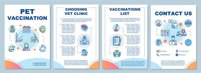 Pet vaccination brochure template. Choosing vet clinic. Flyer, booklet, leaflet print, cover design with linear icons. Vector layouts for magazines, annual reports, advertising posters