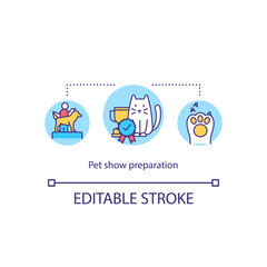 Pet show preparation concept icon. Grooming and clipping animal for exhibition idea thin line illustration. Preparing tips. Vector isolated outline RGB color drawing. Editable stroke