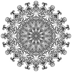 Mandala. Round ethnic ornament. Psychedelic vector. Element of design. Coloring.