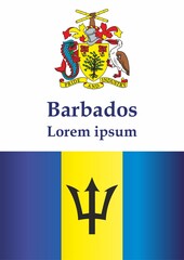 Flag of Barbados, Barbados. Template for award design, an official document with the flag of Barbados. Bright, colorful vector illustration.