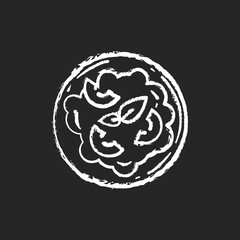 Pumpkin risotto chalk white icon on black background. Restaurant menu for halloween, gourmet thanksgiving meal. Traditional italian rice dish with gourd. Isolated vector chalkboard illustration