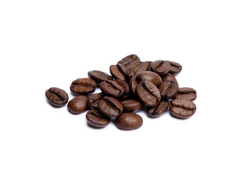Roasted coffee beans isolated on white background
