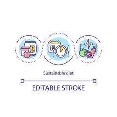 Sustainable diet concept icon. Healthy snacks ideas. Organic ingredients cooking. Vegetarian lifestyle idea thin line illustration. Vector isolated outline RGB color drawing. Editable stroke