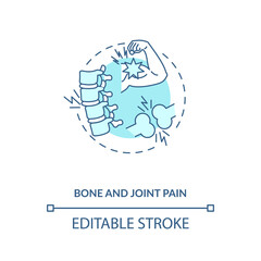 Bone and joint pain concept icon. Vitamin shortages symptom idea thin line illustration. Anti-inflammatory effect. Glucosamine. Vector isolated outline RGB color drawing. Editable stroke