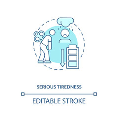 Serious tiredness concept icon. Vitamin shortages symptom idea thin line illustration. Unrelenting exhaustion. Health problems. Vector isolated outline RGB color drawing. Editable stroke