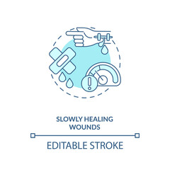 Slowly healing wounds concept icon. Vitamin shortages symptom idea thin line illustration. Protein, collagen synthesis. Skin cell production. Vector isolated outline RGB color drawing. Editable stroke