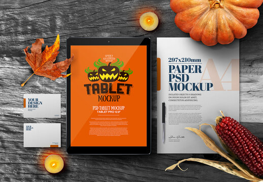 Halloween Autumn Stationery Tablet Mockup