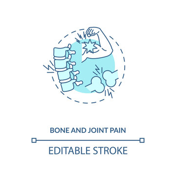 Bone And Joint Pain Concept Icon. Vitamin Shortages Symptom Idea Thin Line Illustration. Anti-inflammatory Effect. Glucosamine. Vector Isolated Outline RGB Color Drawing. Editable Stroke