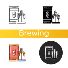 Malted barley icon. Herbal ingredient for brewing. Brewery for beer production. System for processing grain. Manufacturing alcohol. Linear black and RGB color styles. Isolated vector illustrations