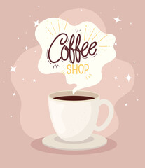 poster of coffee shop with cup ceramic vector illustration design