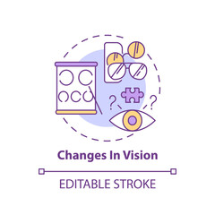 Changes in vision concept icon. Disorder problem. Early sign of Alzheimer. Symptom of dementia. Brain health idea thin line illustration. Vector isolated outline RGB color drawing. Editable stroke