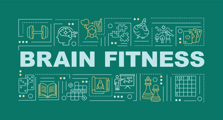Brain fitness word concepts banner. Techniques to keep your brain young. Infographics with linear icons on blue background. Isolated typography. Vector outline RGB color illustration