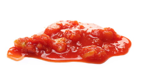 Chopped tomatoes and sauce  isolated on white background, with clipping path